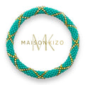 Bracelet népalais  perles de verre E39 turquoise doré triangle