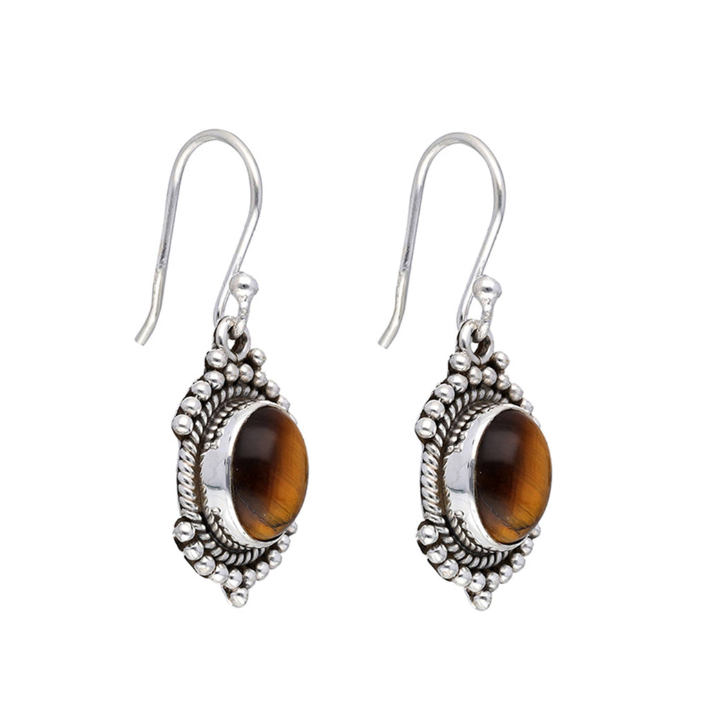 Boucles d'oreilles pendantes en argent sterling 925 avec pierre Oeil de tigre