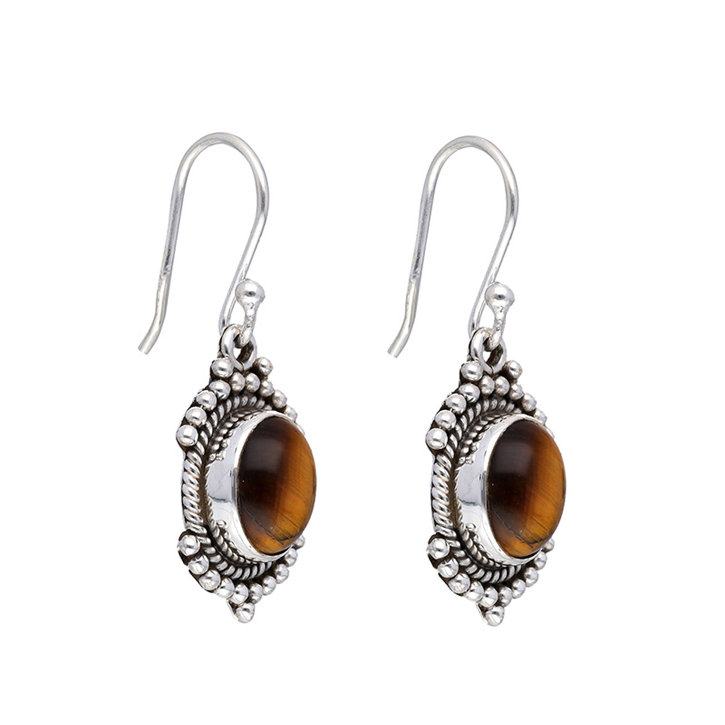 Boucles d'oreilles pendantes en argent sterling 925 avec pierre Oeil de tigre