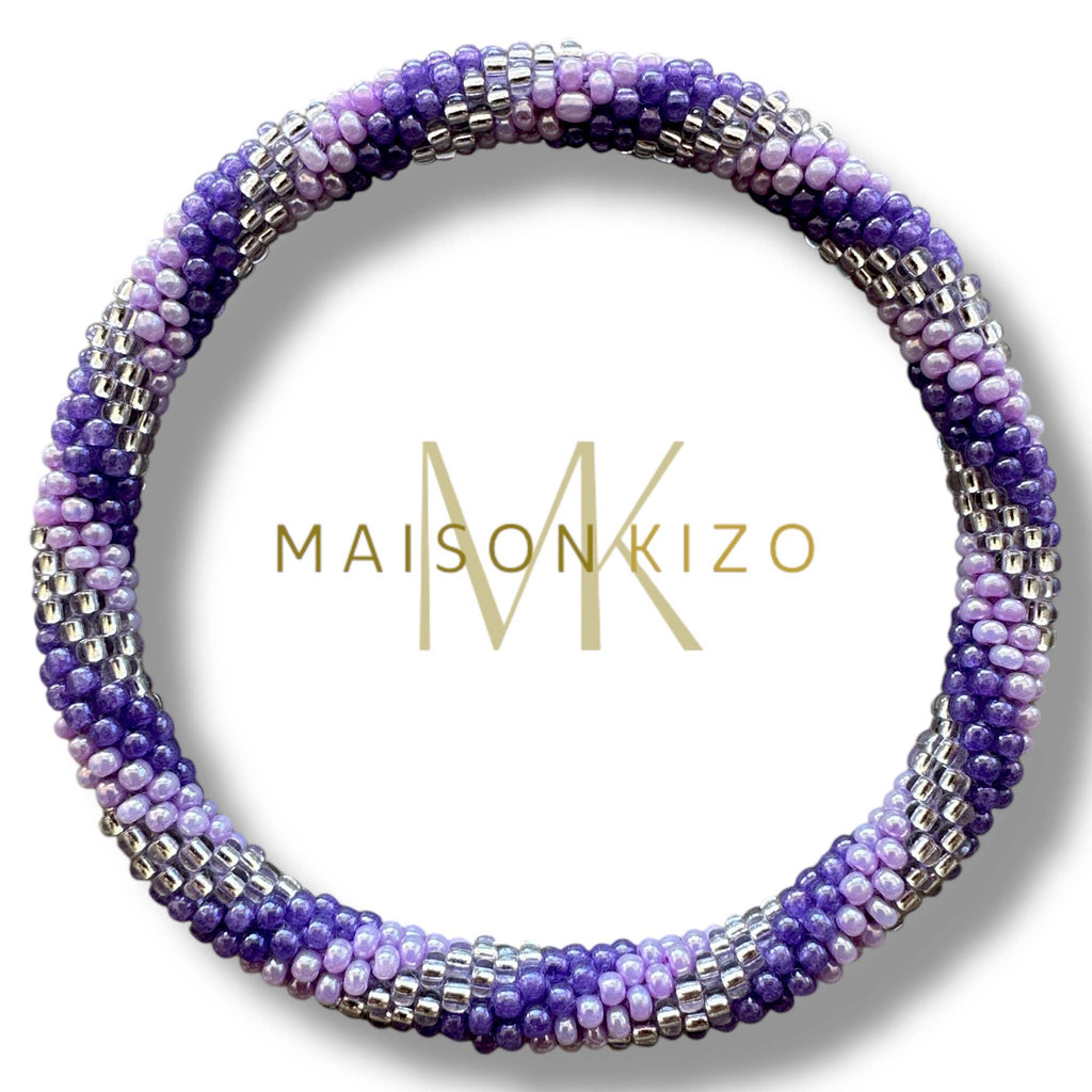 Bracelet népalais violet mauve argent