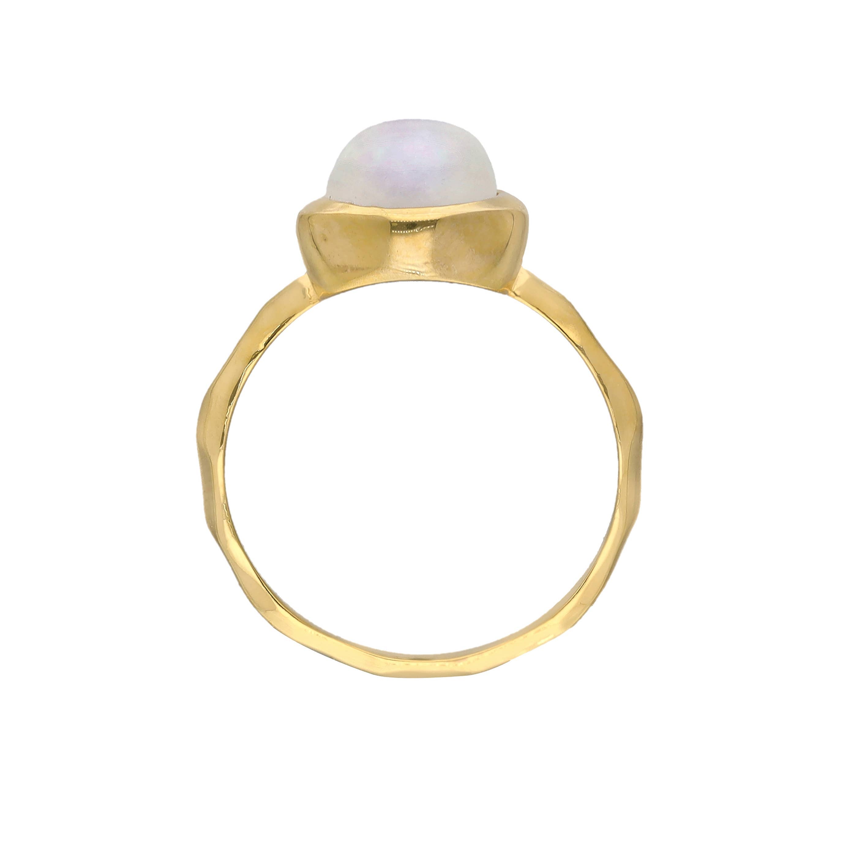 Bague Solitaire en Pierre de Lune Arc-en-Ciel Plaquée Or sur Argent