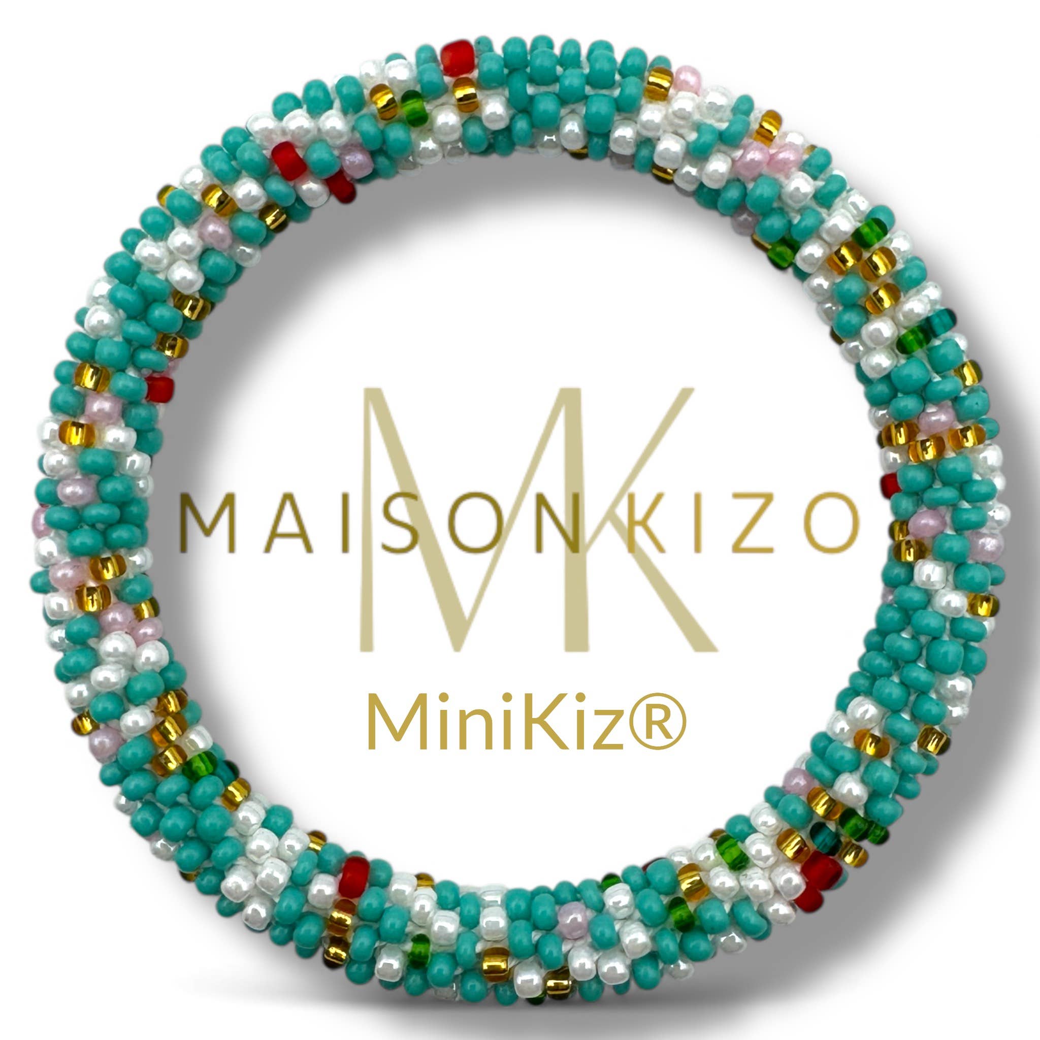 Bracelet népalais MINIKIZ enfant et petit poignet adulte K55 multi color turquoise blanc doré