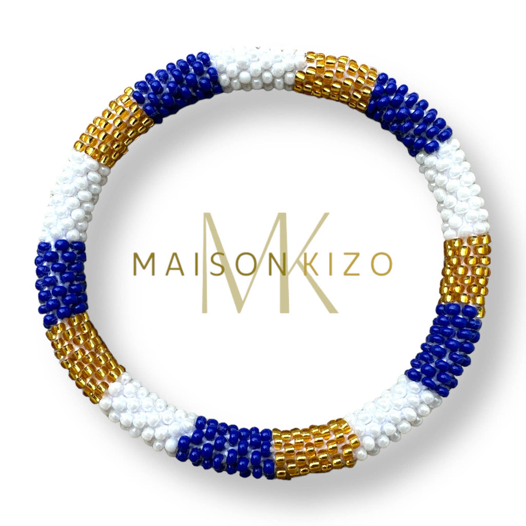 Bracelet népalais bleu lapis blanc doré