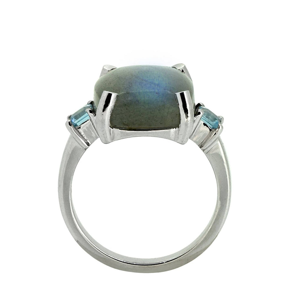 Bague en argent sterling 925 massif Labradorite Topaze bleu suisse