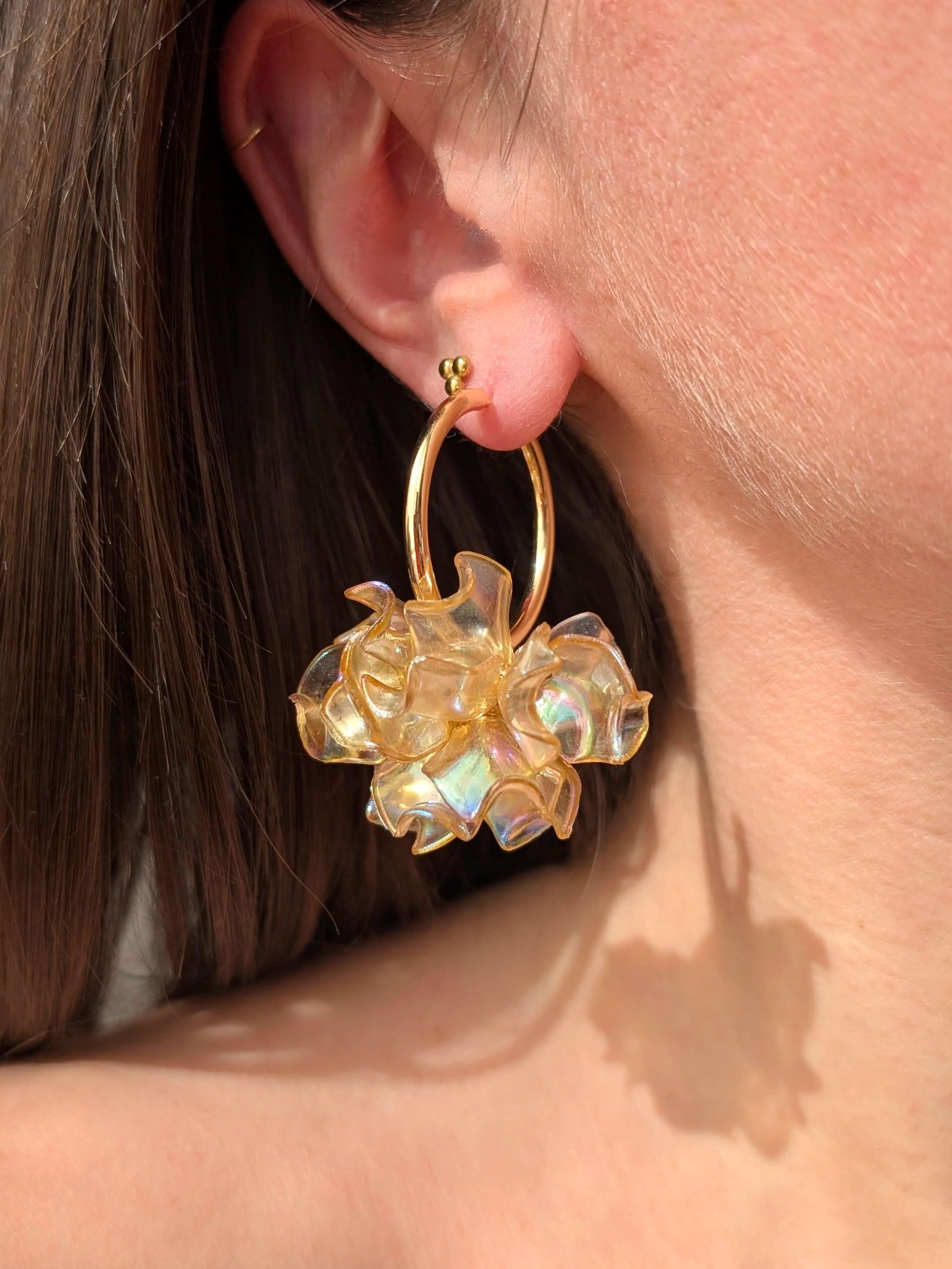 Boucles d'oreilles Créoles PEONY Fleurs Pivoine couleur au choix