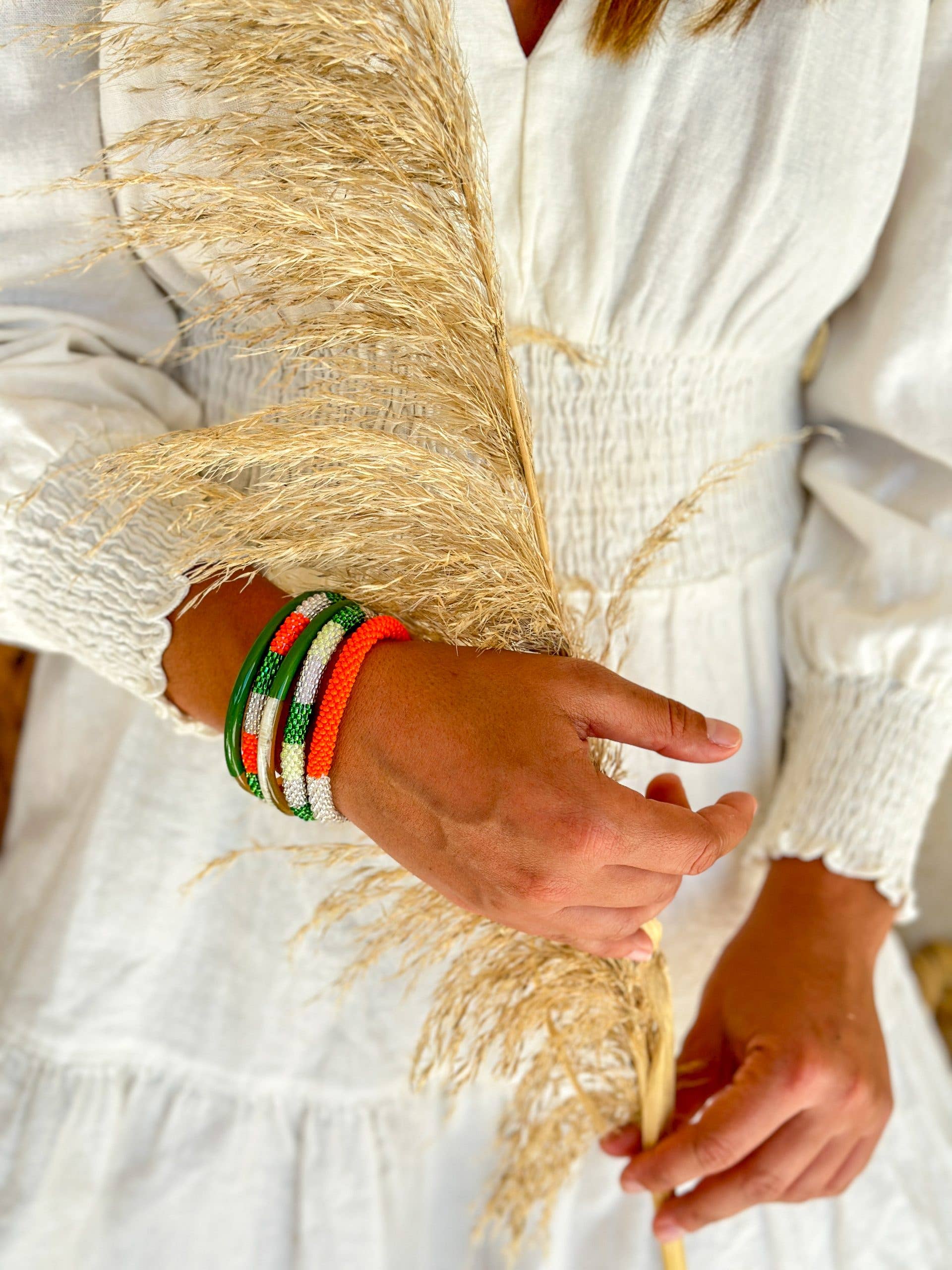 Bracelet népalais orange et argent