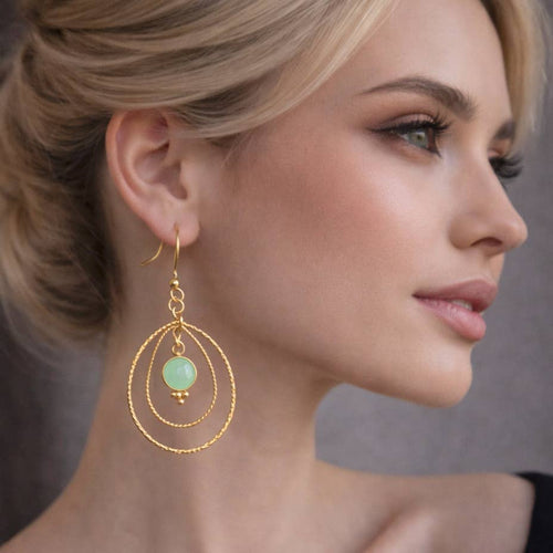 Boucle d'oreille  Atma pierre goute anneau torsadé calcédoine verte ou pierre de lune (choix)