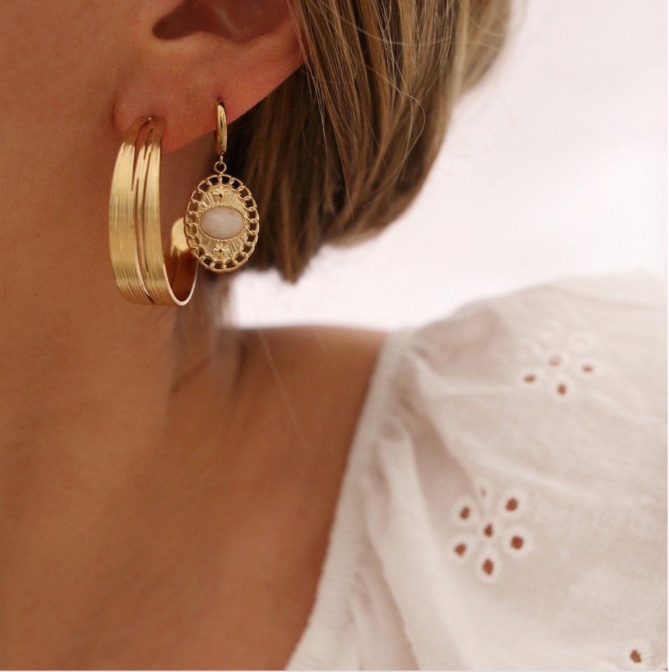 Boucles d'Oreilles mini-créoles TALIA Agate Blanche