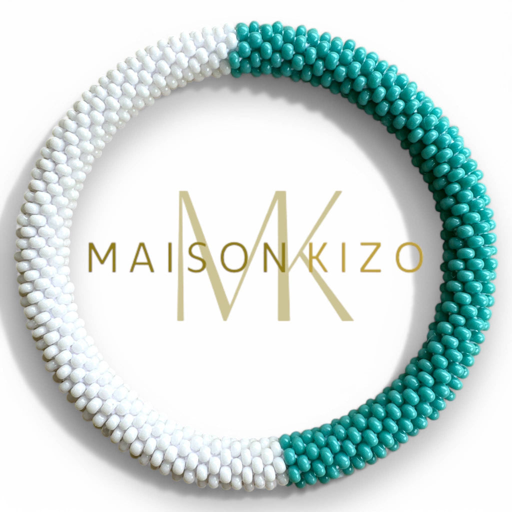 Bracelet népalais turquoise et blanc bi color