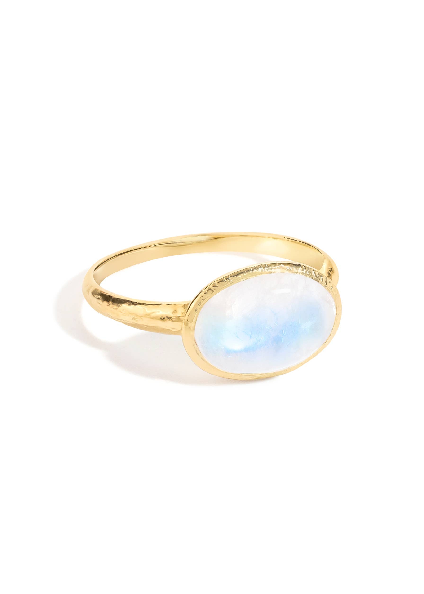 Bague texturée en argent plaqué or avec voile céleste Pierre de lune
