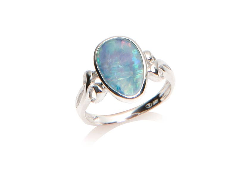 Bague Opale bleue doublet d'Australie goutte, argent 925