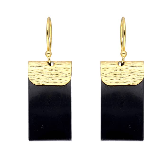 Boucles d'oreilles pendantes en argent 925 plaqué or Onyx noir