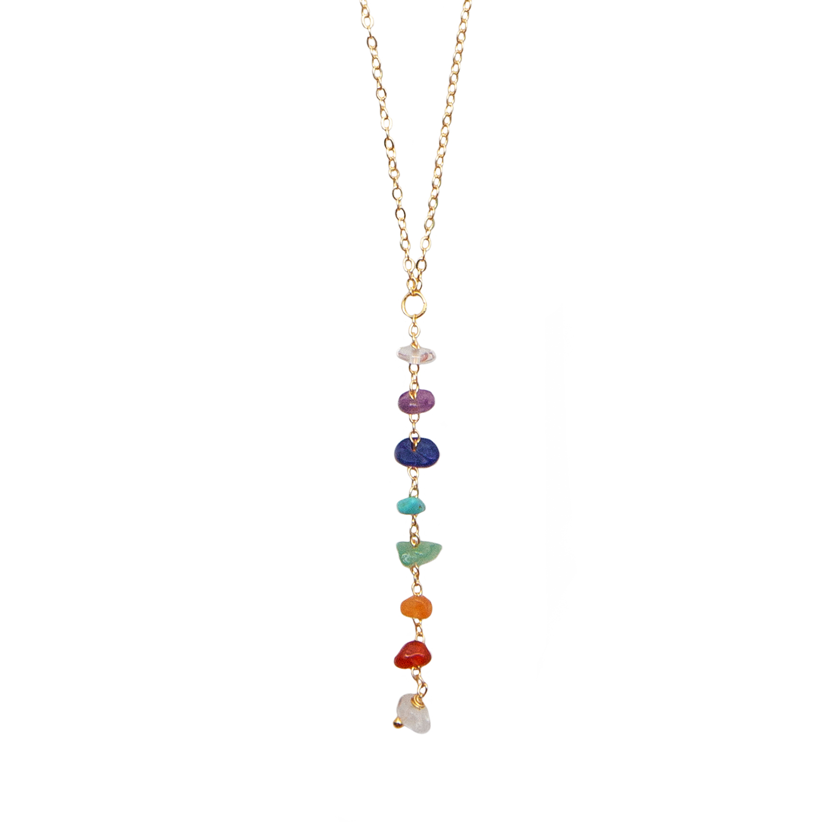 Collier de guérison des 7 chakras Plaqué or Quartz Cornaline Agate Jade Turquoise Lapis lazuli Améthyste