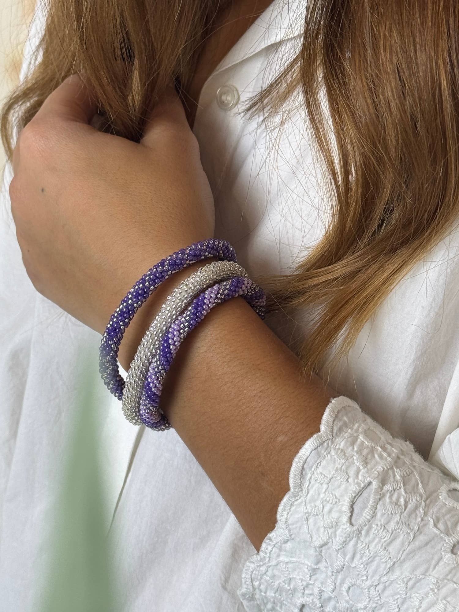 Bracelet népalais violet mauve argent