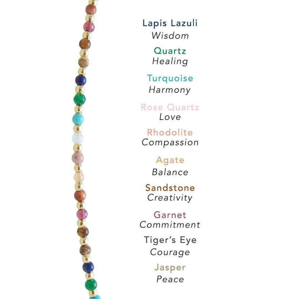 Collier Master Healer Healer Multi color 2 mm plaqué or Jade Jaspe Amazonite Quartz Œil de tigre Grenat Unakite