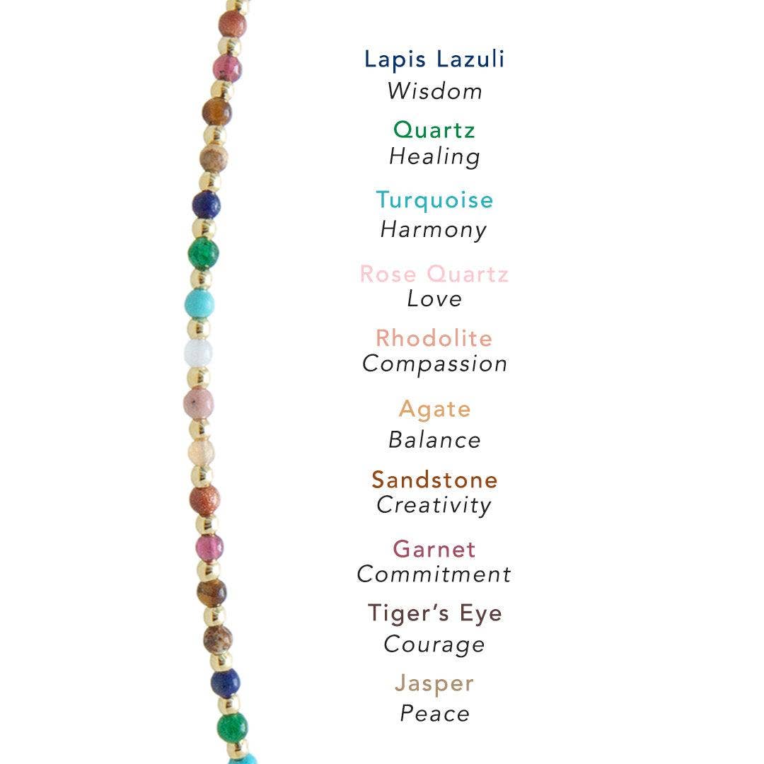 Collier Master Healer Healer Multi color 2 mm plaqué or Jade Jaspe Amazonite Quartz Œil de tigre Grenat Unakite