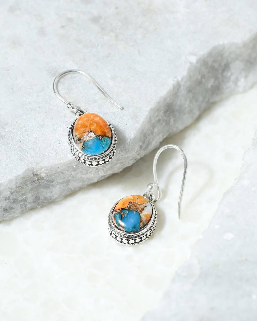 Boucles d'oreilles pendantes en argent sterling 925 Oyster Copper Turquoise