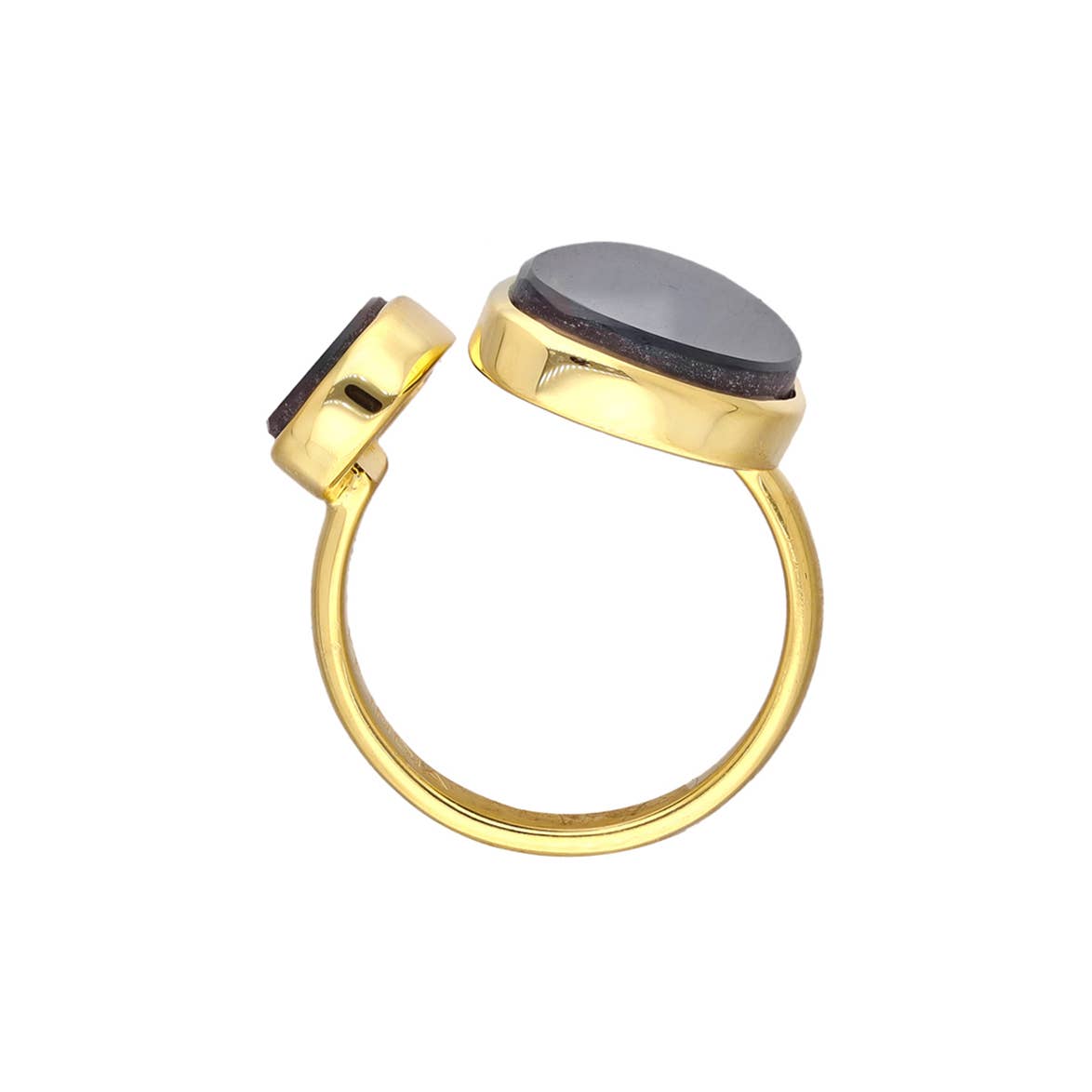 Bague ouverte Midnight Duet en laiton avec doubles ovales en Onyx noir