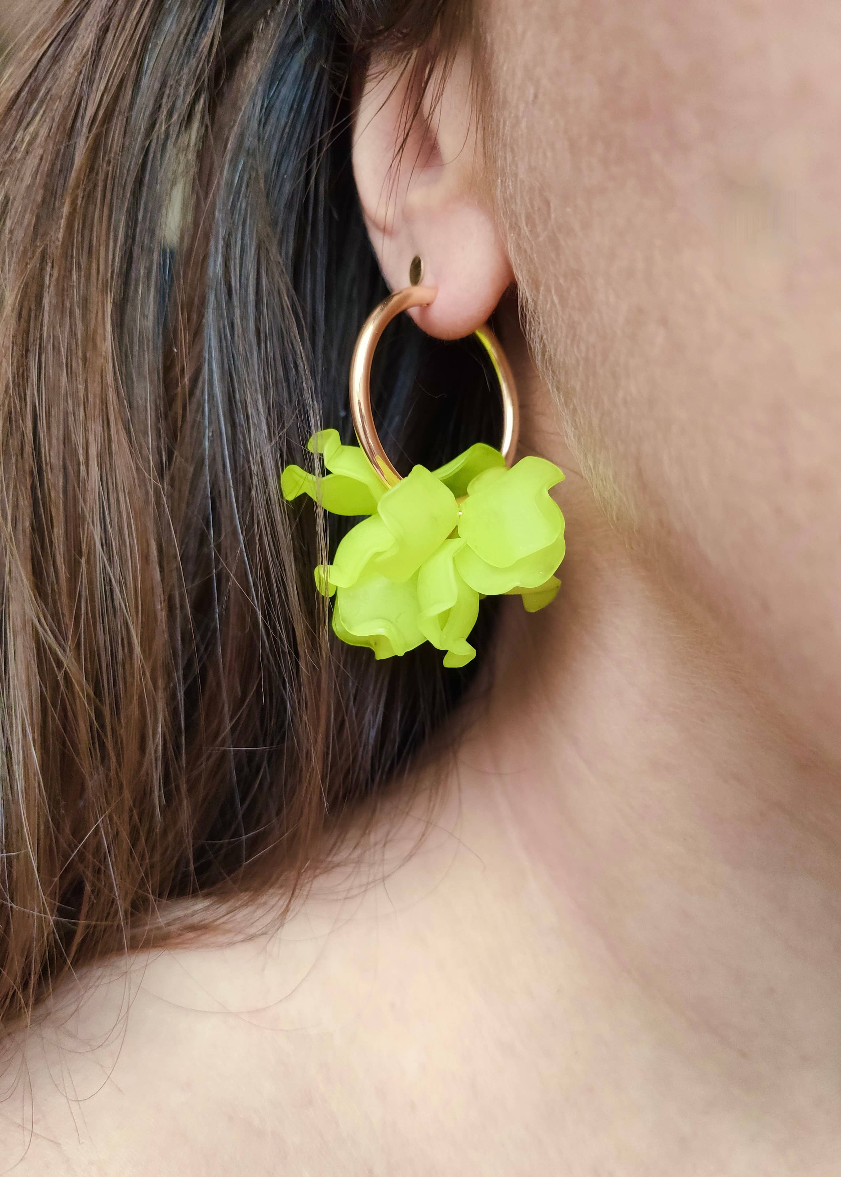 Boucles d'oreilles Créoles PEONY Fleurs Pivoine couleur au choix