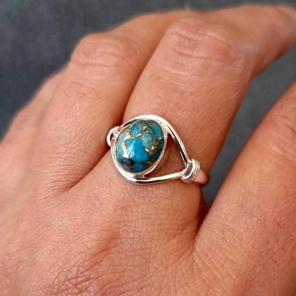 Bague Turquoise bleue et cuivre en Argent
