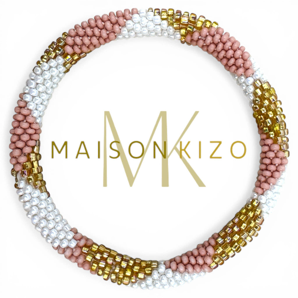 Bracelet népalais E60 rose blanc doré triangle