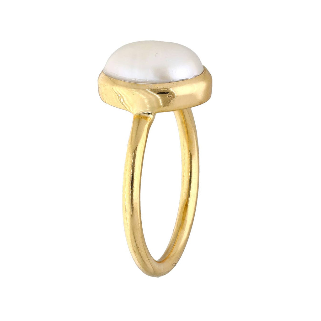 Bague Solitaire en Vermeil d'Or sur Argent avec Nacre