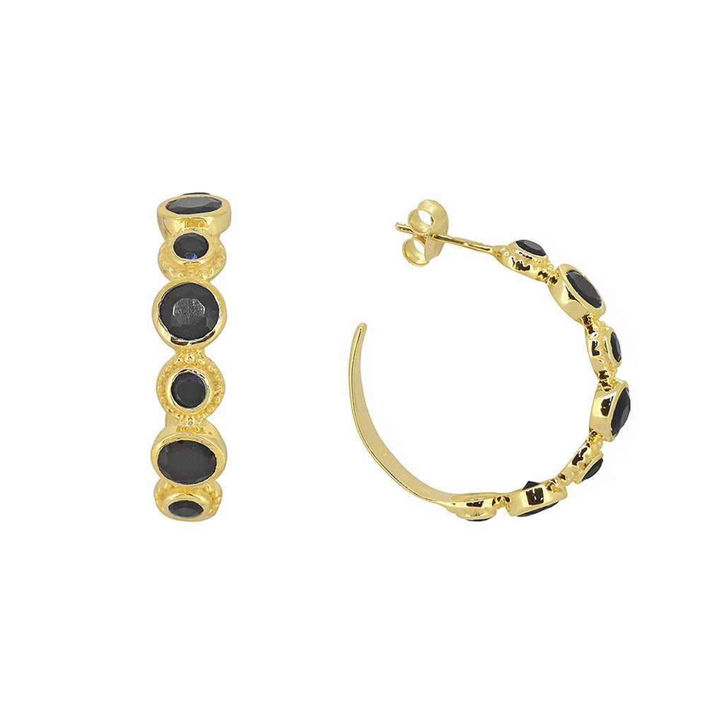 Boucles d'oreilles en argent sterling plaqué or 14K avec Onyx noir