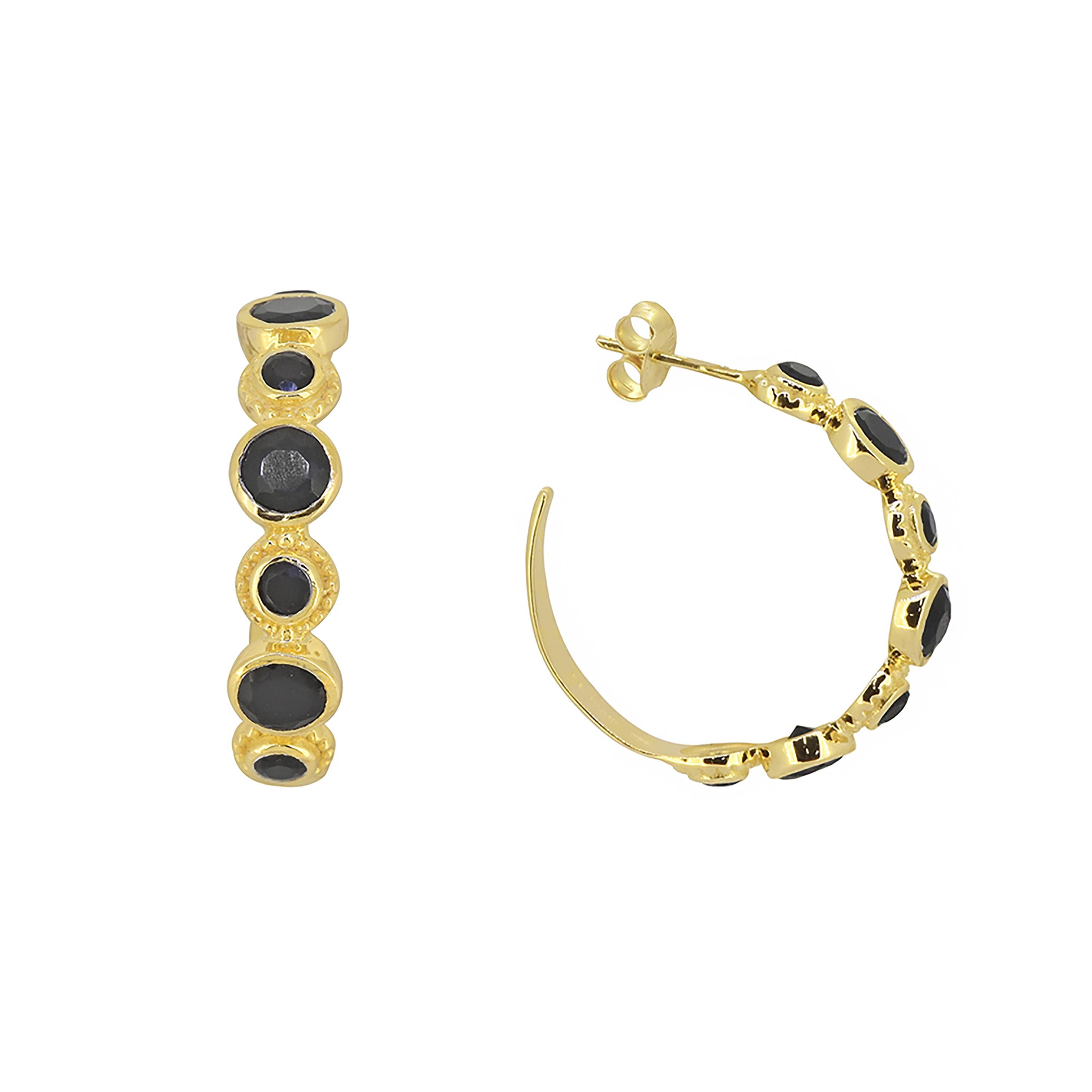 Boucles d'oreilles en argent sterling plaqué or 14K avec Onyx noir