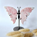 Papillon en Jade Rose sur Support – Sculpture en Pierre Précieuse Taillée à la Main 12–14 cm