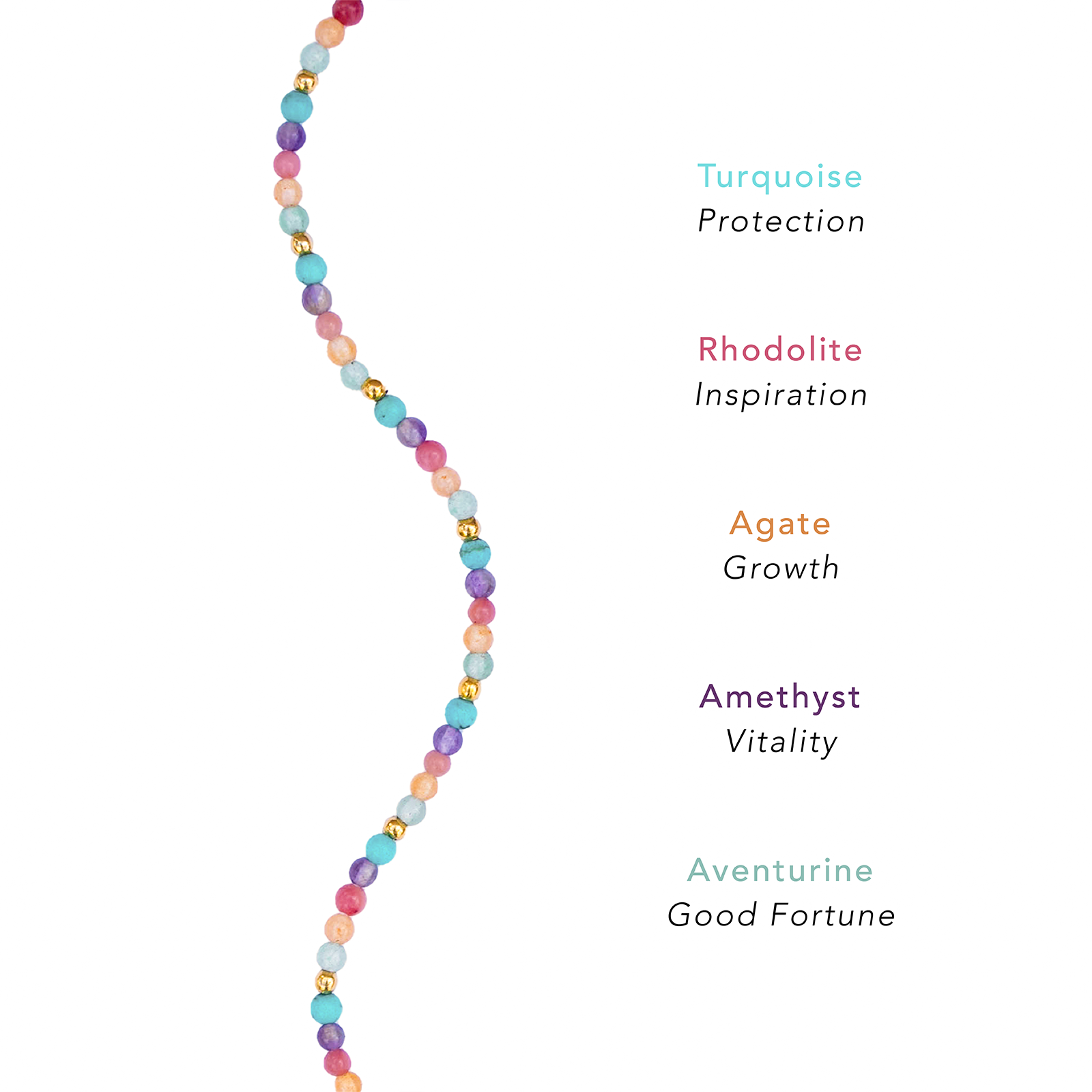 Bracelet de Cheville Vibrant Spirit 2mm plaqué or Turquoise Amethyste Rhodonite Agate Aventurine