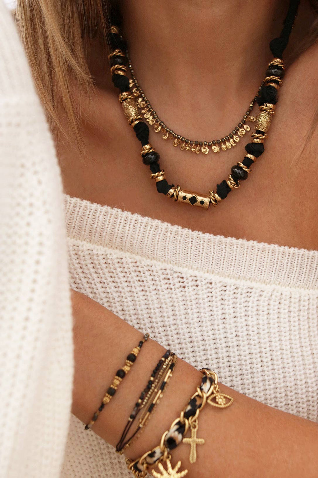 Collier PADMA pierres en Pyrite
