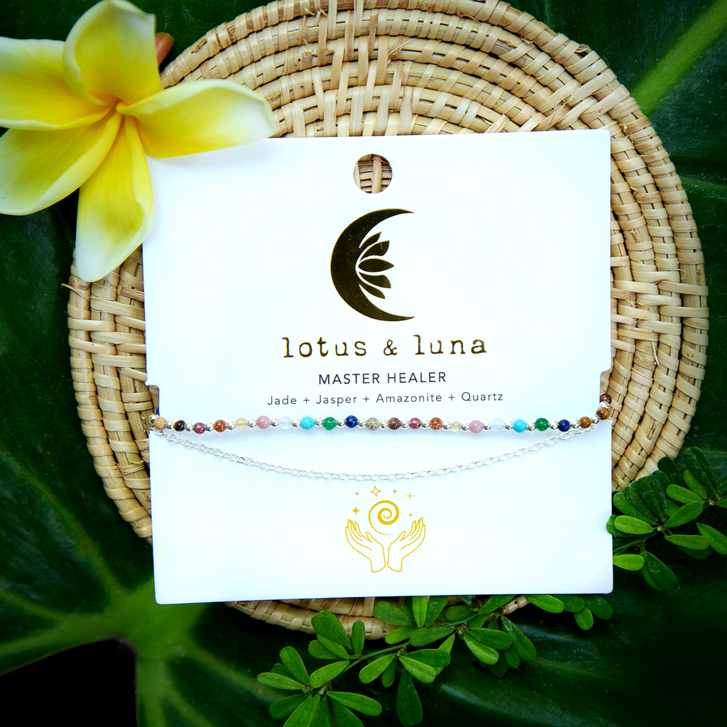 Bracelet Master Healer Healing 2 mm (argent) Jade Jaspe Amazonite Quartz Œil de tigre Grenat Unakite