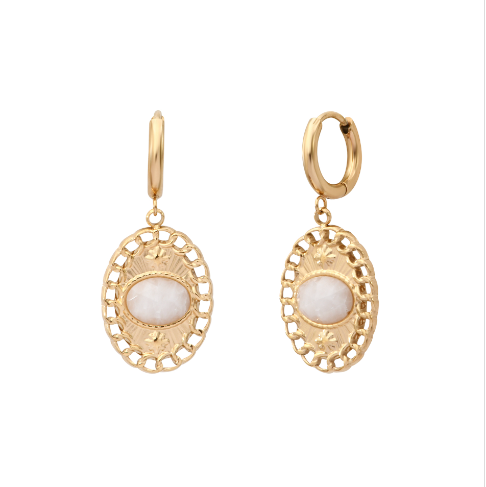 Boucles d'Oreilles mini-créoles TALIA Agate Blanche