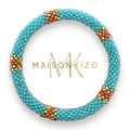 Bracelet népalais E44 Bleu turquoise doré orange