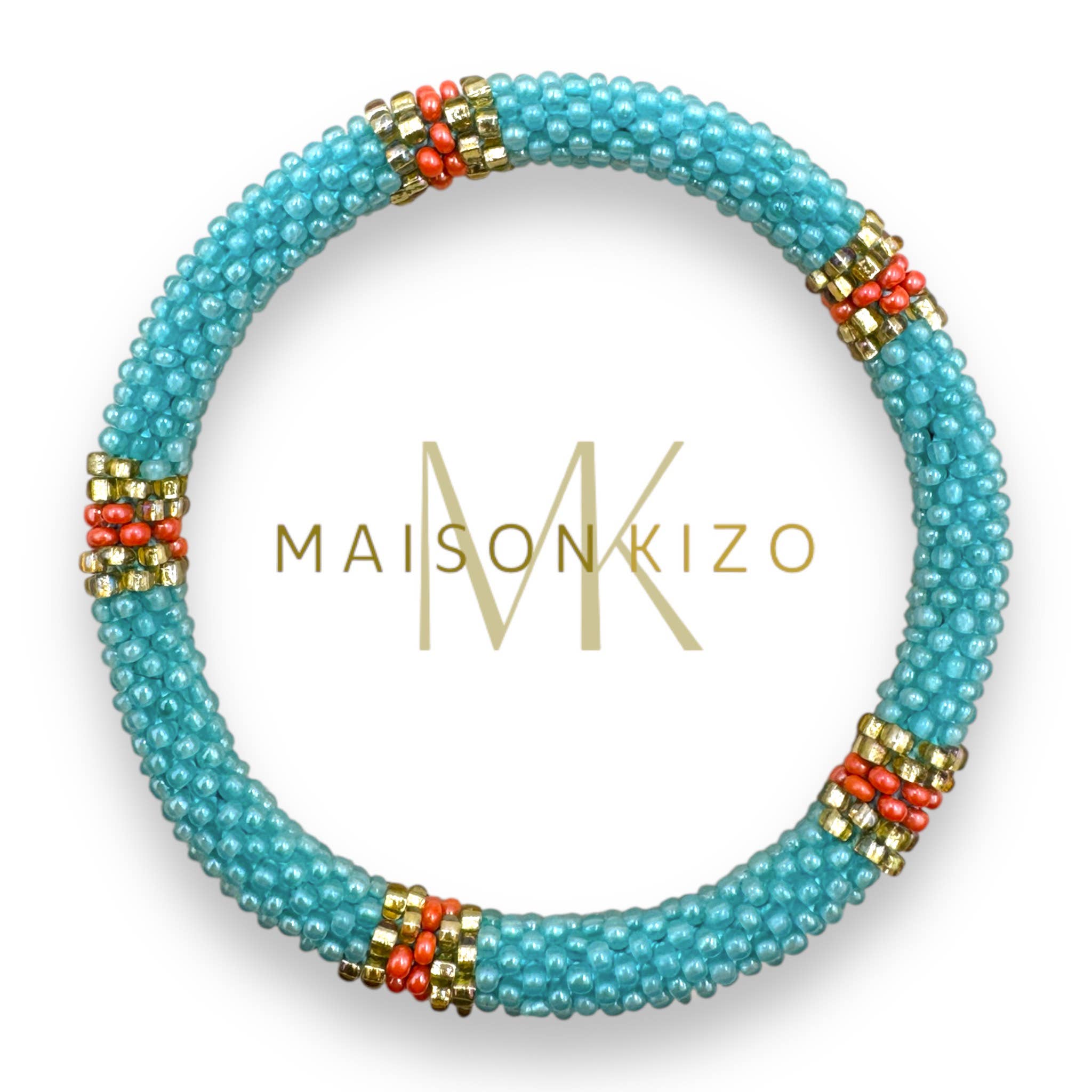 Bracelet népalais E44 Bleu turquoise doré orange