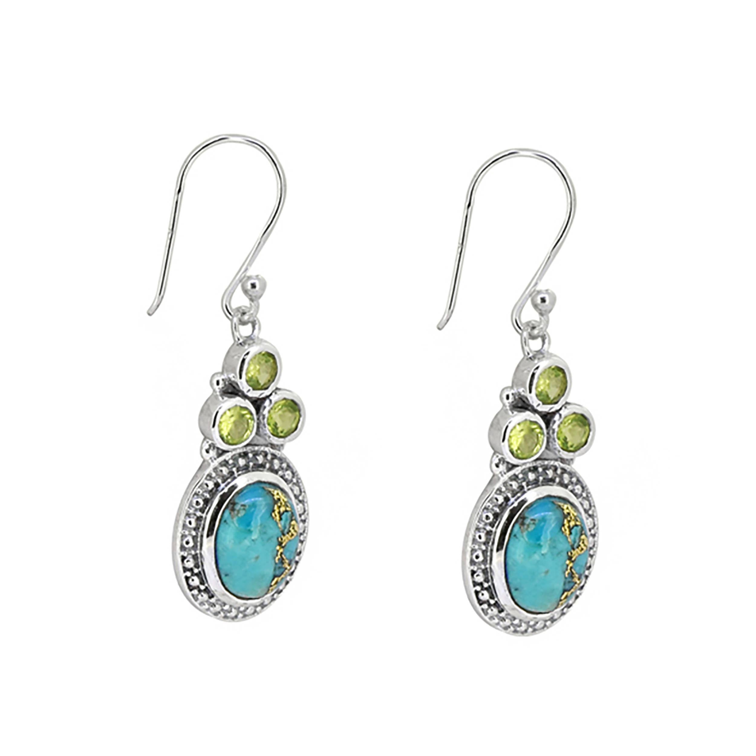 Boucles d'oreilles pendantes en argent sterling 925 avec Turquoise Oyster
