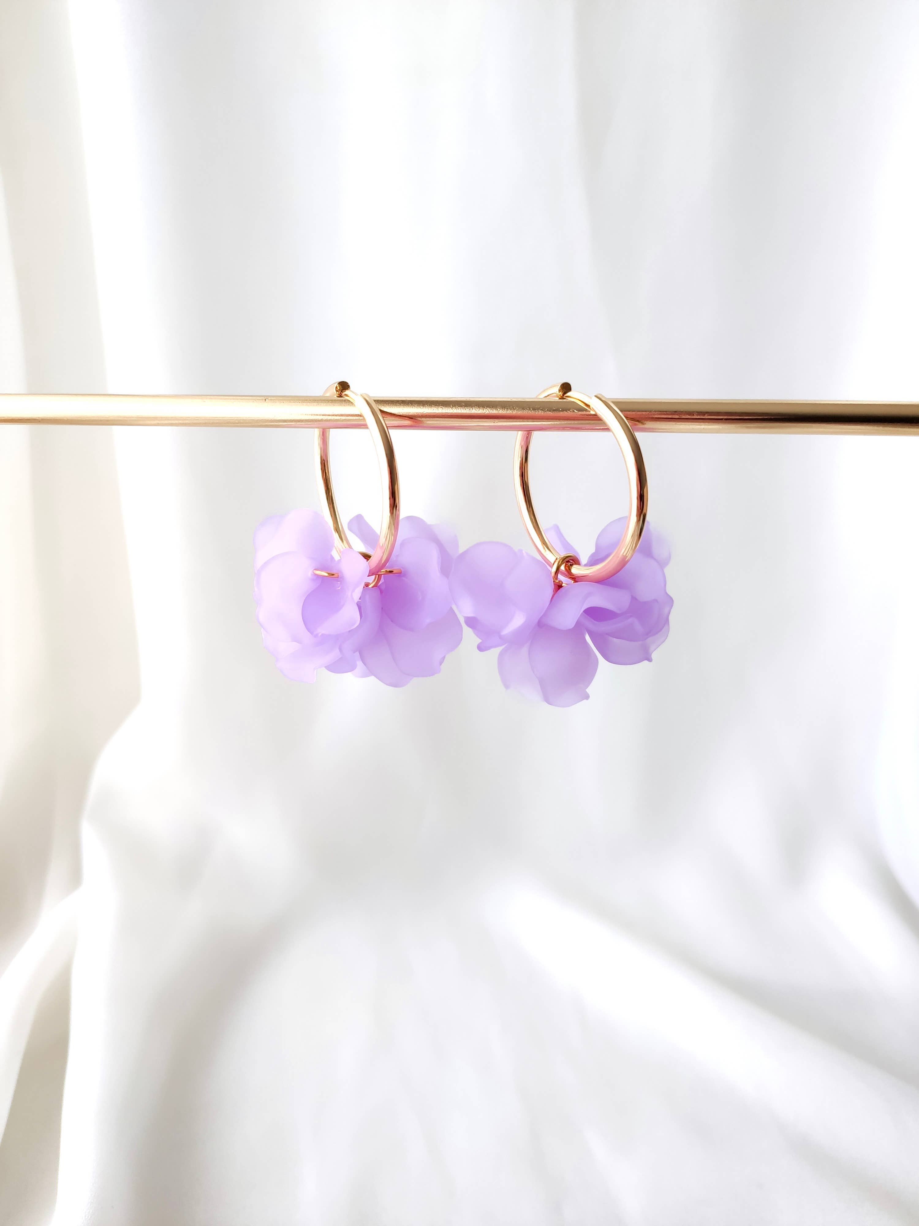 Boucles d'oreilles Créoles PEONY Fleurs Pivoine couleur au choix