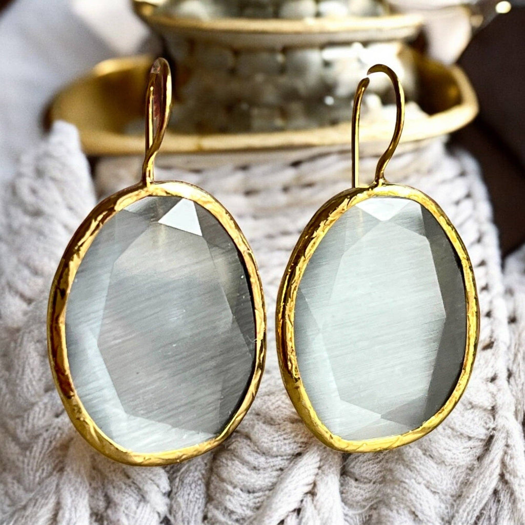 Boucles d’oreilles "COLORADO" pierre naturelle Agate grise dorées or fin