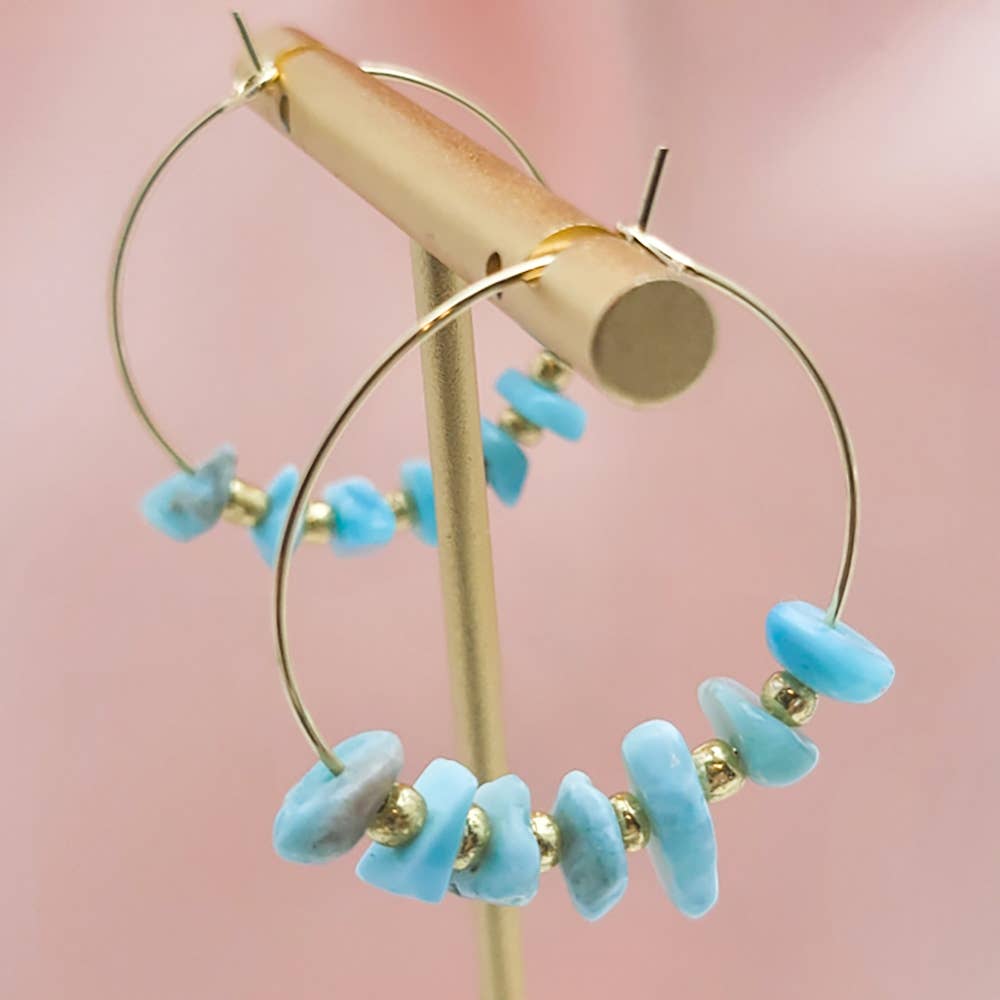 Boucles d'oreilles Créole KHAYA Larimar Lapis Lazuli ou Turquoise au choix