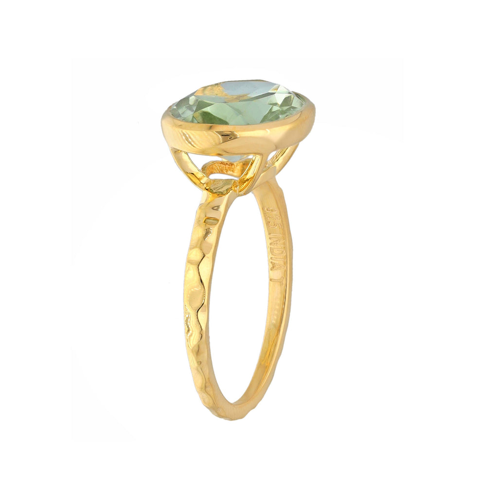 Bague Solitaire en Améthyste Verte Plaquée Or sur Argent
