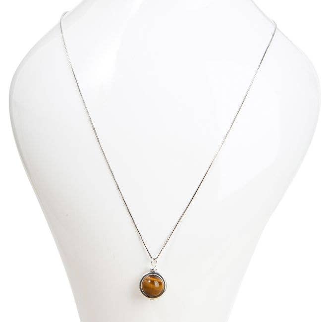 Collier Argent 925 - Pendentif Oeil de Tigre AA 10mm
