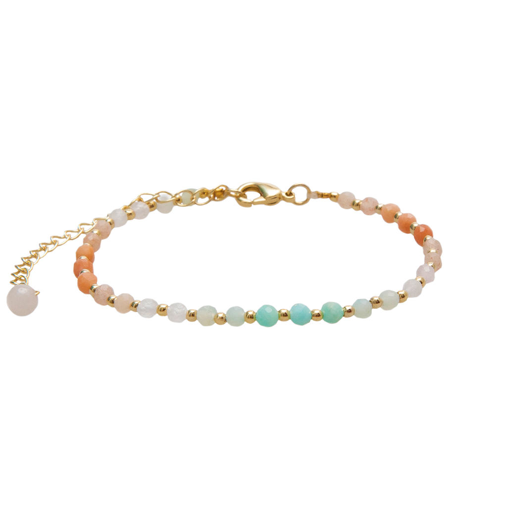 Bracelet de guérison 3 mm Positive Energy  Amazonite, Pierre de Soleil, Aventurine Rose, Quartz Rose