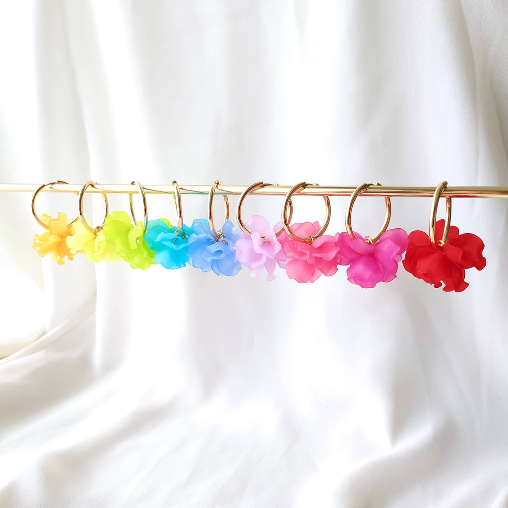 Boucles d'oreilles Créoles PEONY Fleurs Pivoine couleur au choix
