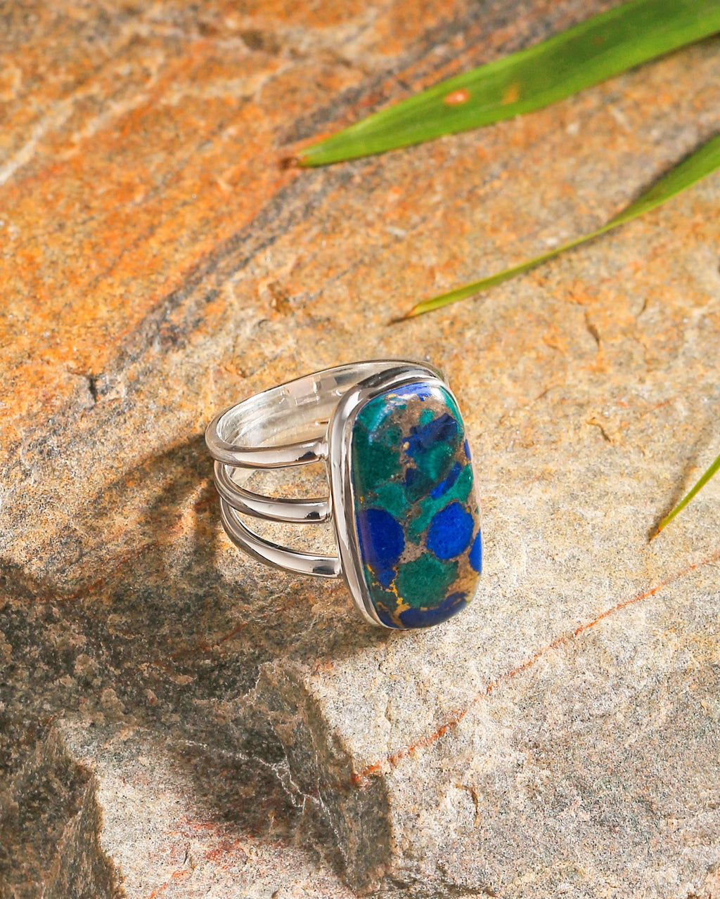 Bague Bohème en Argent Sterling 925 avec Lapis Malachite et Cuivre