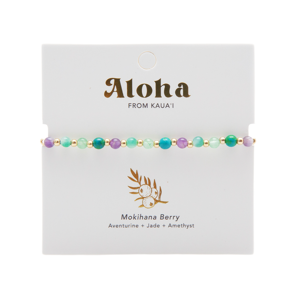 Bracelet de guérison Kauai Hawaii 4 mm Chrysocolle Aventurine  Jade et Améthyste