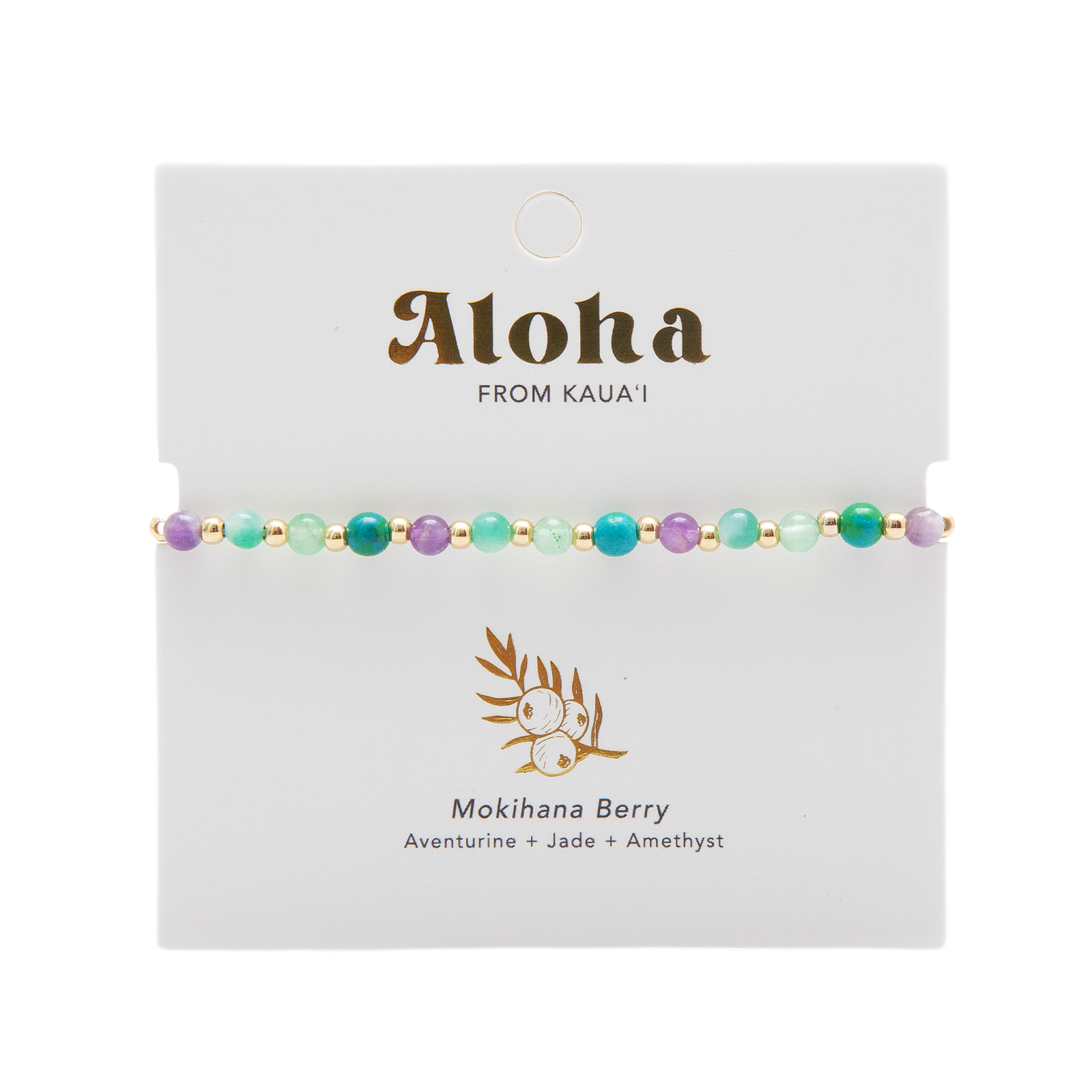 Bracelet de guérison Kauai Hawaii 4 mm Chrysocolle Aventurine  Jade et Améthyste