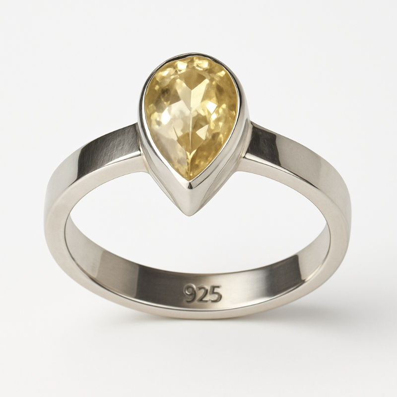 Bague citrine naturelle Brésil AA argent 925 - Taille 58