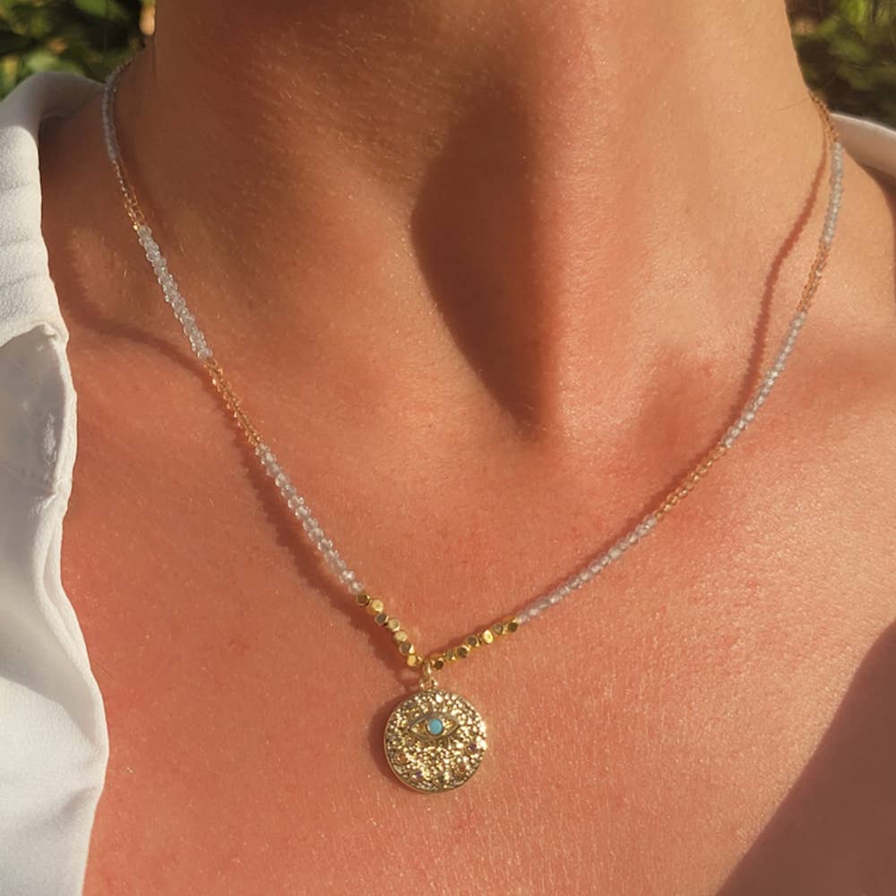 Collier Aigue marine et Agate orange