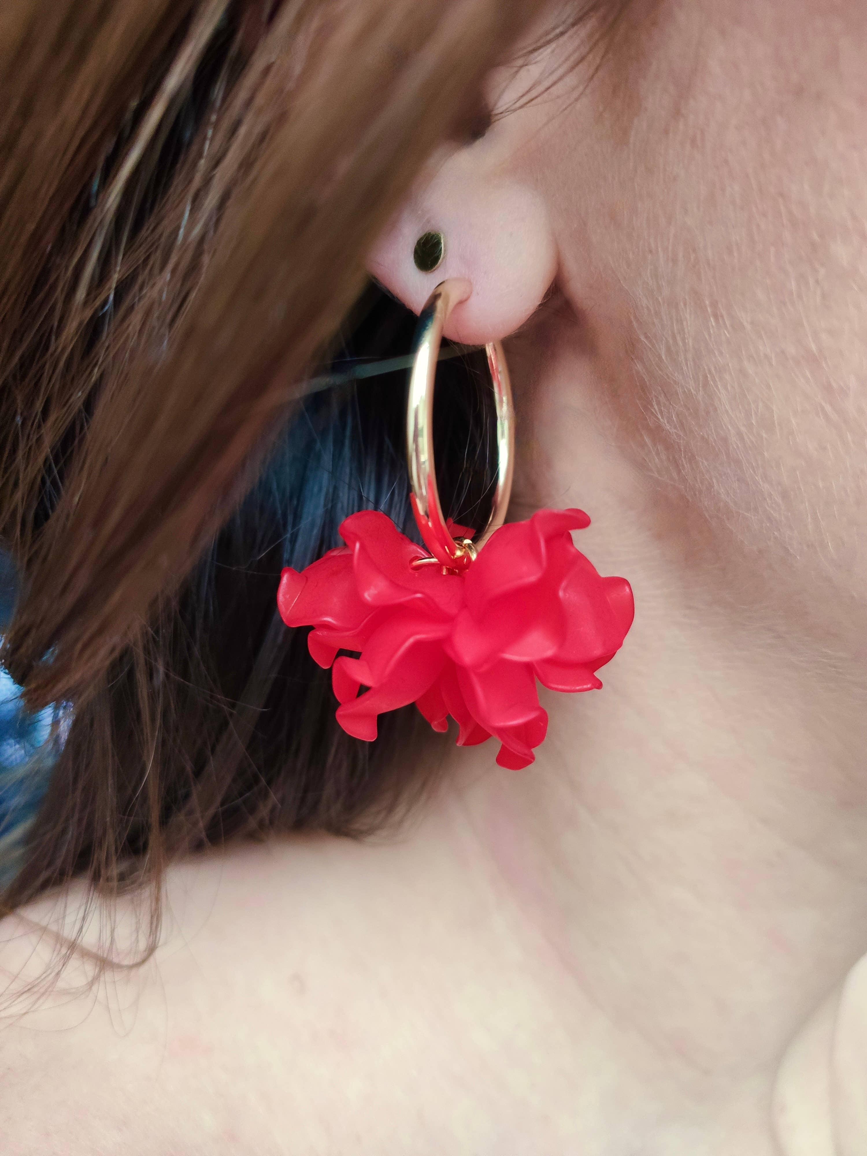 Boucles d'oreilles Créoles PEONY Fleurs Pivoine couleur au choix