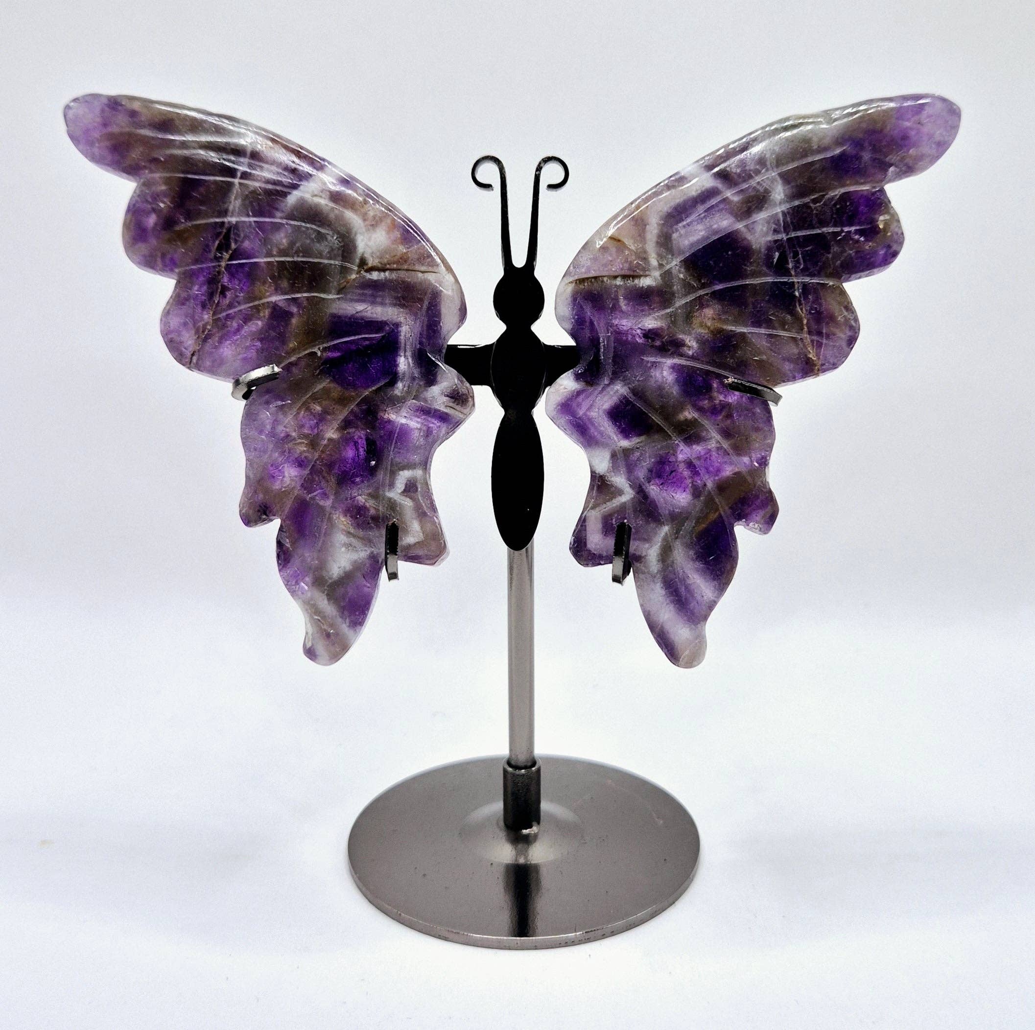 Papillon Sculpture en Améthyste avec socle métallique